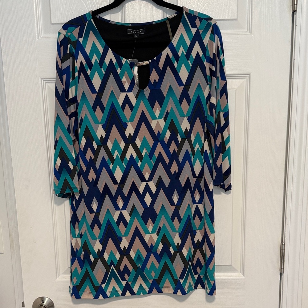 Kiara Chevron Geometric Tunic in Teal, Navy & Blush